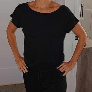 Black Short Sleeve Pants Romper BLACK